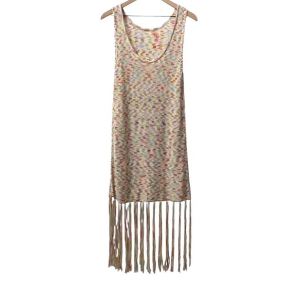 525 America Sleeveless Knit Fringe Dress Size Medium Swim Beach Coverup - Picture 4 of 16